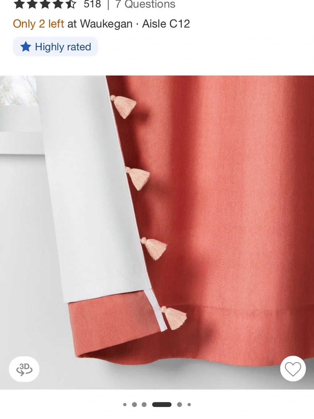Pillowfort Tassel Trim Drapery Panel - Coral 42x84 Pair